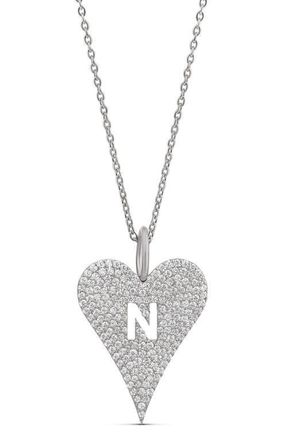 SHYMI Heart Initial Cubic Zirconia Pav&eacute; Necklace in Silver at Nordstrom