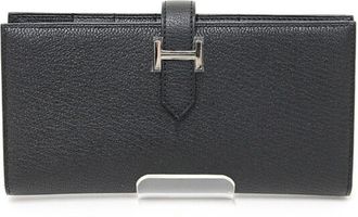 Hermès Bearn Black Chevre Myzore Leather Long Wallet (Bi-Fold) (Pre-Owned)