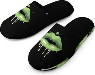 Generic St Day Patricks Irish Lips Mens Cozy House Slippers Winter Warm Shoes with Anti-Slip Sole for Travel Indoor Outdoor