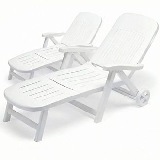 Scab Set di 2 Lettino prendisole bianco con ruote Reclinabile 5 posizioni pieghevole S-CAB California Made in Italy Sdraio regolabile