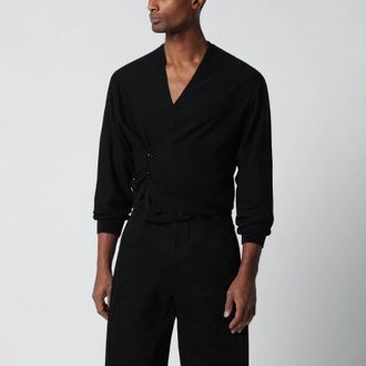 Christophe Lemaire Black asymmetric wool-blend cardigan