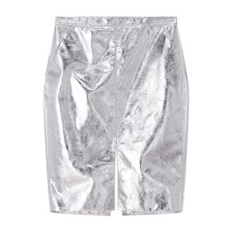 Saint Laurent Kokerrok van kalfsleer - Dames - Rokken - Grijs - Maat: S Leer