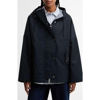 Barbour Kingswood Showerproof Hooded Jacket in Dark Navy/Navy Gingham at Nordstrom, Size 10 Us
