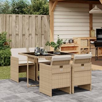 vidaXL Set Comedor De Jard&iacute;n 5 Pzas Con Cojines Rat&aacute;n Sint&eacute;tico Beige Vidaxl