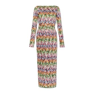 Missoni Maxi Dresses, female, Multicolor, Size: XS Long-Sleeved Dress in Stretch Viscose with Lace and Zigzag Motif