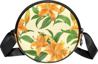 Generic Circle Crossbody Bag for Women, Lily Golden Small Sling Bag Daypack with Zipper Adjustable Shoulder Straps Casual Ladies Girls Round Purse