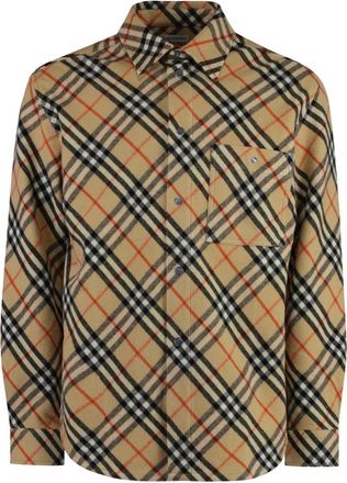Burberry Wool Check Overshirt - Heren - Zomerjassen - Beige - L - Wol - Jassen