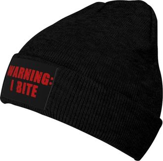 Generic Knitted Beanie Warning I Bite Warm Hats Classic Soft Hat for Camping Hiking Men