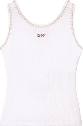 Off-white pearl-embellished ribbed tank top - women - Spandex/Elastane/Viscose - 38