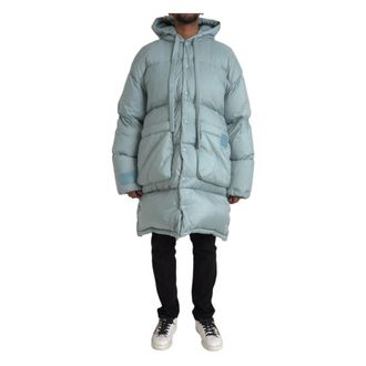 Dolce & Gabbana Jassen, Heren, Blauw, L, Nylon, Gewatteerde Hooded Pufferjas Blauw