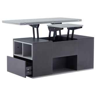 Urban Meuble Mesa de centro elevable blanca y gris, tablero plegable