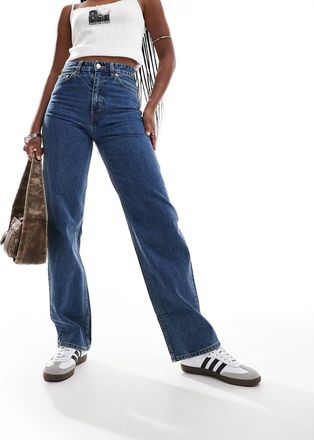 Monki Zami - Jeans dritti a vita alta blu medio