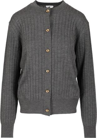Bottega Veneta Wool Rib Cardigan - Dames - Vesten - Grijs - M - Wol - Truien & Vesten