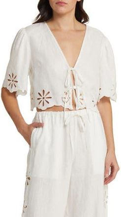 Rails Pari Eyelet Tie Front Linen Crop Top in White Eyelet at Nordstrom Rack, Size Large