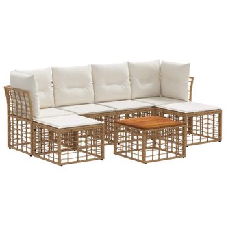 vidaXL Conjunto De Sof&aacute;s De Exterior 7 Pcs Natural Y Crema Poli&eacute;ster Vidaxl