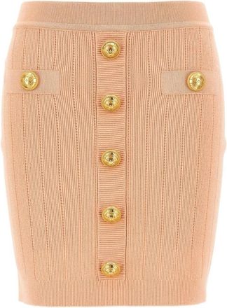 Balmain Poederroze Geribbelde Taille Rok - Dames - Korte rokken - Roze - XS - Rokken