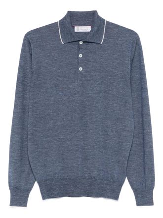 Brunello Cucinelli button-up ribbed-knit polo shirt - Blue