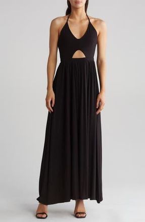 Go Couture Halter Neck Keyhole Maxi Dress in Black at Nordstrom Rack, Size X-Large