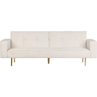 Beliani Modern Velvet 3 Seater Sofa Bed Tufted Fabric Upholstery Track Arms Off-White Visnes