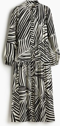 H&M Langes Kleid mit Puff&auml;rmeln - Schwarz/Zebraprint