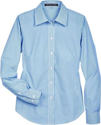 Devon & Jones Womens Crown Collection Banker Stripe Woven Dress Shirt
