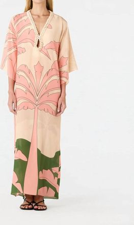 Juan de Dios Andina Cowrie Shell Neckline Tunic Kaftan Dress In Peach Palms