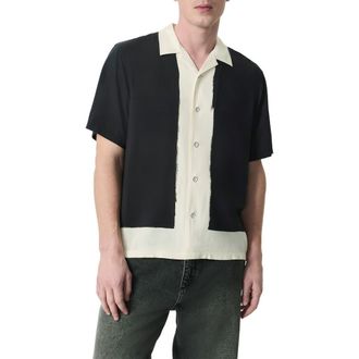 Rag & Bone Avery Painterly Print Relaxed Fit Camp Shirt in Navy Ant at Nordstrom Rack, Size Xx-Large