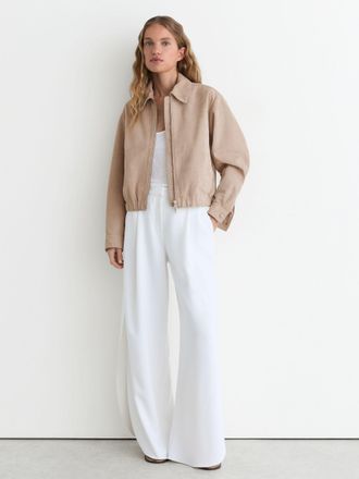 Reiss Neutral Lottie Cropped Bomber Jacket, 18
