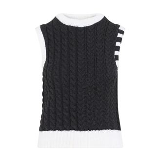 Thom Browne Truien & Vesten, Dames, Grijs, XS, Wol, Merino Wol Aran Kabel Vest