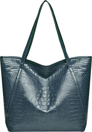Generic Women Soft PU Leather Crocodile Pattern Tote Handbag Ladies Shoulder Bag Large Capacity Satchel Women Handbag Large Capacity PU Leather Shopping Bag S