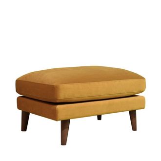 DRAWER Puf de terciopelo con patas de madera oscura - Amarillo mostaza