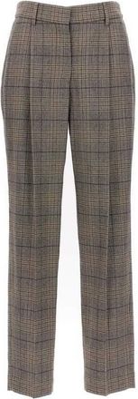 Brunello Cucinelli Womens Beige Plaid Wide-Leg Trousers, Size 10