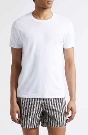 Tom Ford Perforated Rib Crewneck T-Shirt in Optical White at Nordstrom, Size 38 Us