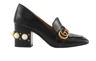 Gucci Black Peyton Pearl Embellished Heeled Loafers Size 37