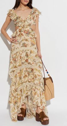 Etro Silk Dress With Ruffles, Womens, Multicolour