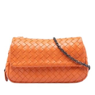 Bottega Veneta Pre-owned Cross Body Bags, female, Orange, Size: ONE SIZE Pre-owned Woven Leather Crossbody Bag