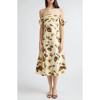 Oscar De La Renta Chin&eacute; Cyclamen Stretch Poplin Off the Shoulder Dress in Brown/Light Butter at Nordstrom, Size 10