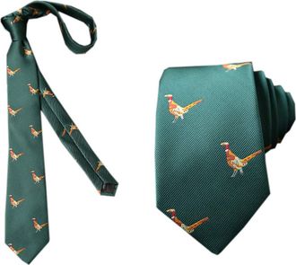 ACVIP Mens Animal Embroidered Ties Woven Jacquard Wedding Party Necktie (Pheasant Green)