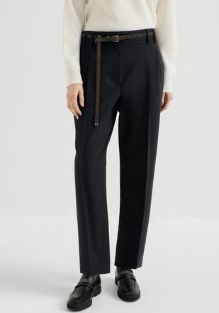 Brunello Cucinelli Tropical luxury wool slouchy trousers with monili in Lignite at Nordstrom, Size 48