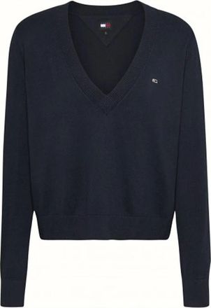 Tommy Jeans V-neck Knitwear, female, Black, Size: 2XS Maglia