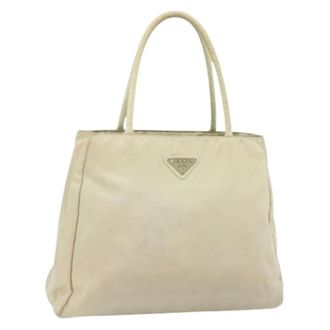 Prada Pre-owned Tote Bags, female, Beige, Size: ONE SIZE Pre-owned Nylon Tote Bag