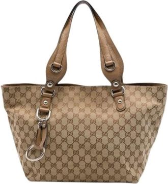 Gucci Pre-owned Canvas Tote Bag - Dames - Pre-owned - Beige - Maat: ONE Size Leer