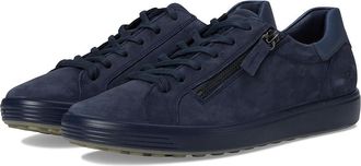 Ecco Soft 7 Side Zip Lace Sneakers Womens Shoes Marine Nubuck/Greystone Metallic : EU 37 (US Womens 6-6.5) M, Leather