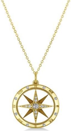 Allurez Compass Necklace Pendant Diamond Accented 14k in Diamond, Yellow Gold at Nordstrom, Size 18