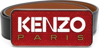 Kenzo Logo Plaque Leren Riem - Heren - Accessoires - Zwart - Maat: 85 CM Leer