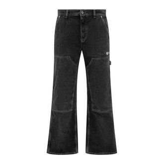 Off-white Wide Jeans, male, Black, Size: W33 Logo Jeans