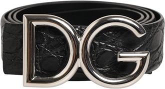Dolce & Gabbana Black Exotic Leather DG Logo Buckle Mens Belt