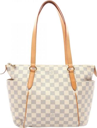 Louis Vuitton White Coated Canvas Pvc Damier Azur Leather Handbag Tote Bag (Pre-Owned)