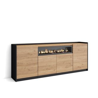 Skraut Home Skraut Home - Aparadores Para Sal&oacute;n, 207x37x80cm, 4 Puertas, Chimenea El&eacute;ctrica, Roble Y Negro
