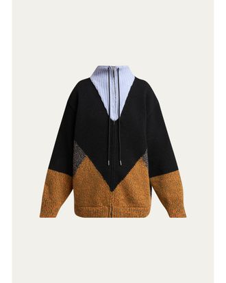 Marni Colorblock Wool-Cashmere Drawstring Zip Jacket